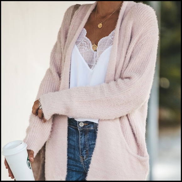 Boutique Sweaters - Soft Textures Cardigan in Light Blush